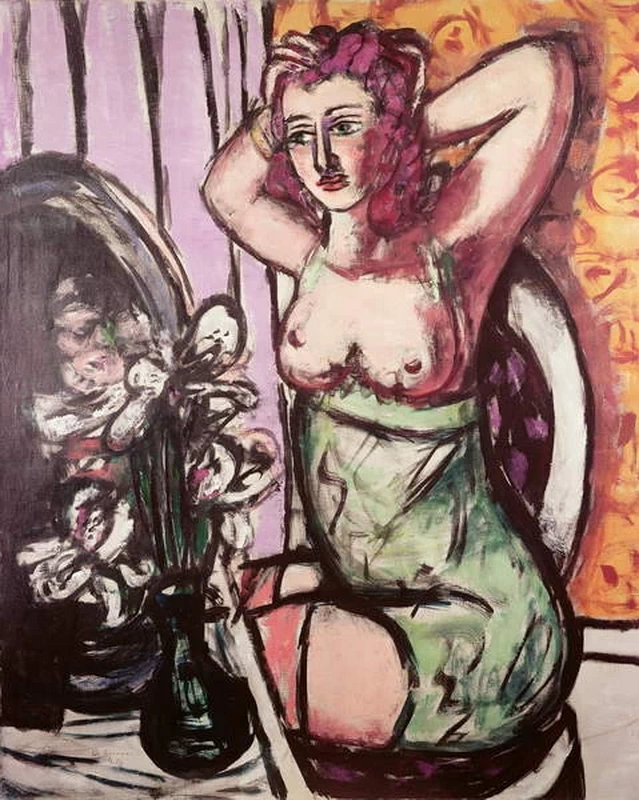 Donna con specchio e orchidee